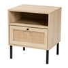 Baxton Studio Caterina Mid-Century Modern Transitional Natural Brown Finished Wood and Natural Rattan 1-Door End Table
